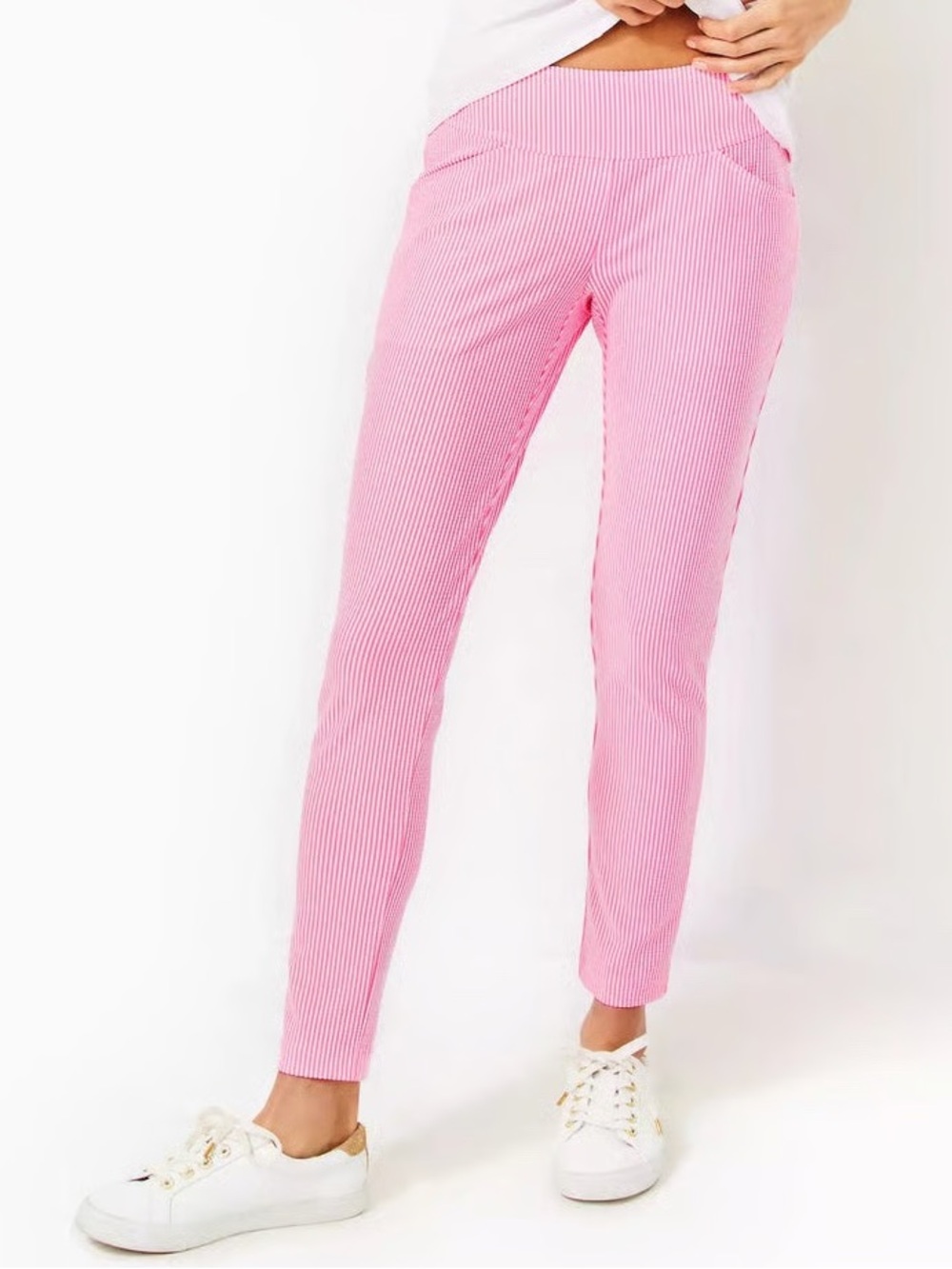 Lilly Pulitzer UPF 50+ Luxletic Corso Pants Women’s 12 Havana Pink Seersucker